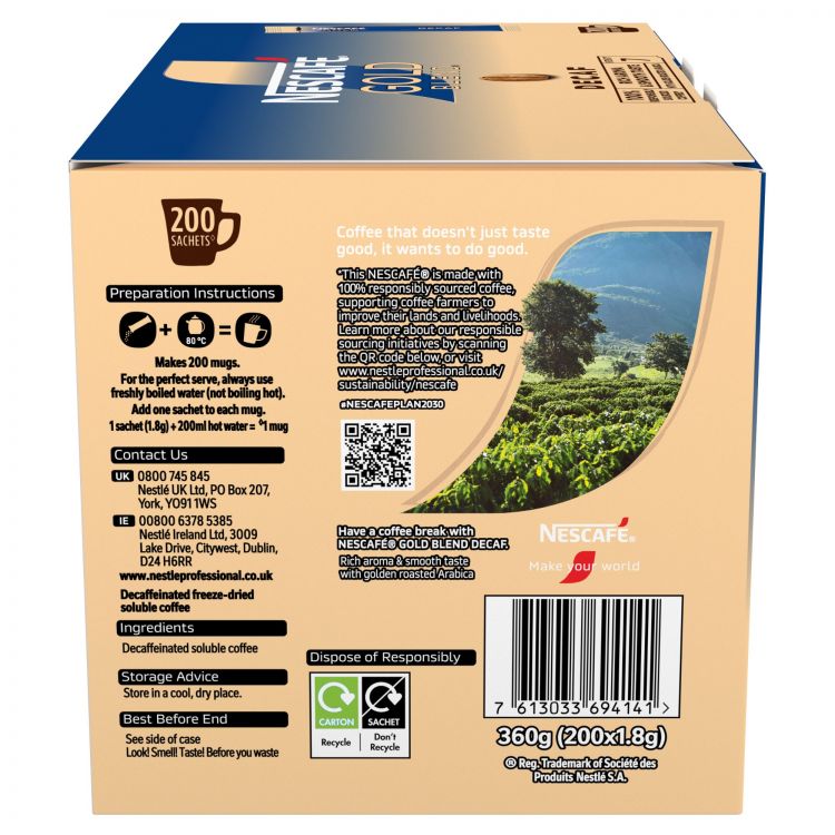 NESCAFE Gold Blend Decaf Coffee 200 Sachets - Image 4
