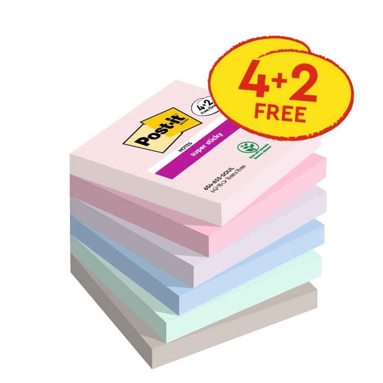 Post it Pack of 6 Super Sticky Notes Soulful Colours 76x76mm 90 Sheets - Image 2