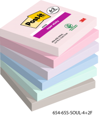 Post it Pack of 6 Super Sticky Notes Soulful Colours 76x76mm 90 Sheets thumbnail 1