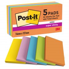 Post it Pack of 5 Super Sticky Notes Boost Colours 76x127mm 90 Sheets thumbnail 2