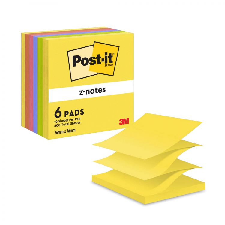 Post-it Pack of 6 Z Notes 76x76mm 100 Sheets Neon Rainbow - Image 1