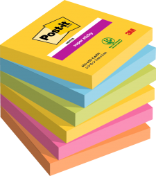 Post-it Pack of 6 Super Sticky Notes Carnival Colour 76x76 mm 90 Sheets