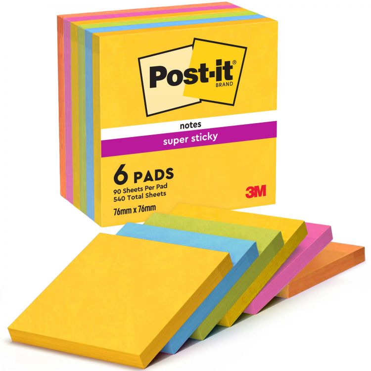 Post-it Pack of 6 Super Sticky Notes Carnival Colour 76x76 mm 90 Sheets - Image 2
