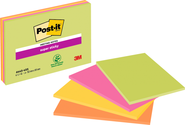 Post-it pack of 4 Super Sticky Meeting Pad 152x101mm 45 Sheets Neon - Image 3