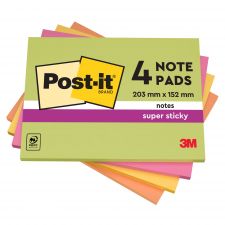 Post-it pack of 4 Super Sticky Meeting Pad 152x101mm 45 Sheets Neon thumbnail 1