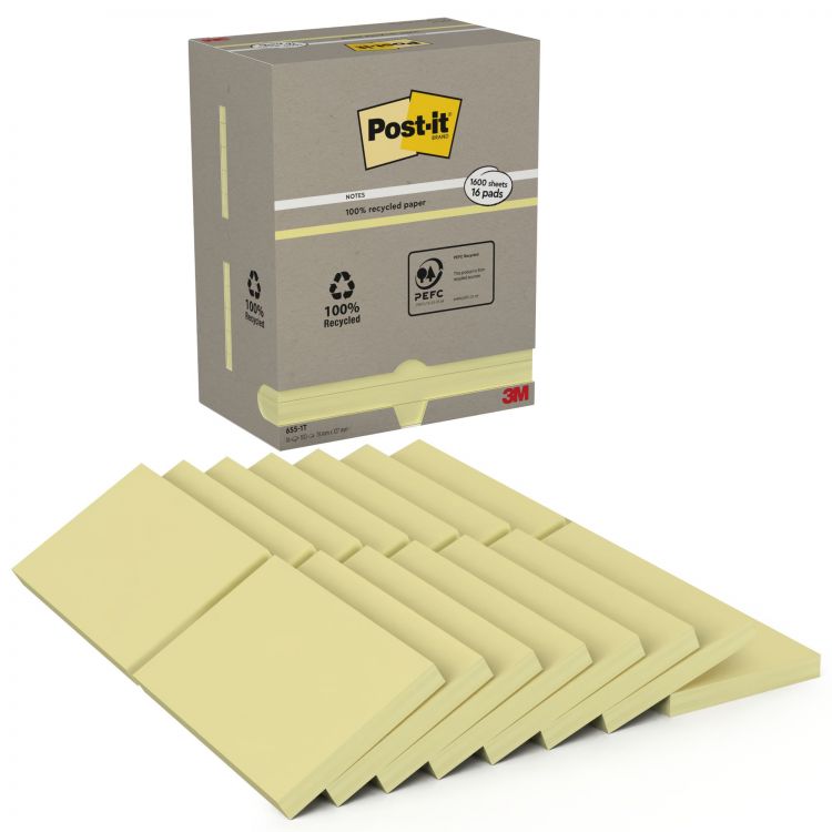 Post-it Pack of 16 Recycled Notes 76x127 mm Canary Yellow - Image 2