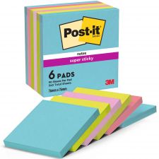 Post-It Pack of 6 Super Sticky Notes 76x76mm 90 Sheets Cosmic Colours thumbnail 1