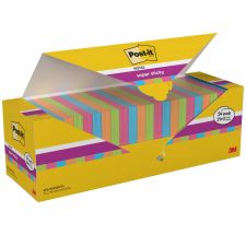 Post-it Pack of 24 Notes Super Sticky 76x76mm 90 Sheet Assorted Colours thumbnail 1