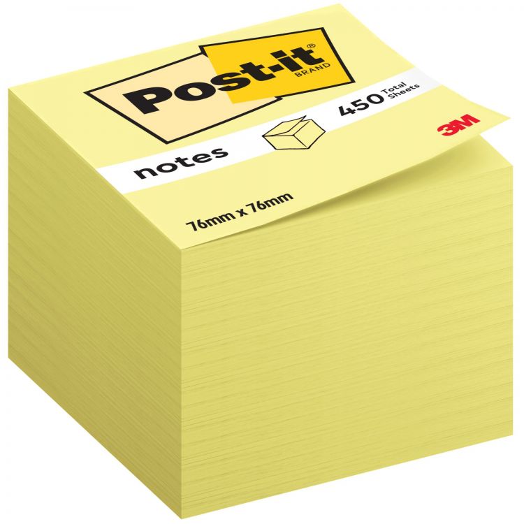 Post-it Note Cube 76x76mm 450 Sheets Canary Yellow 636-B  - Image 2