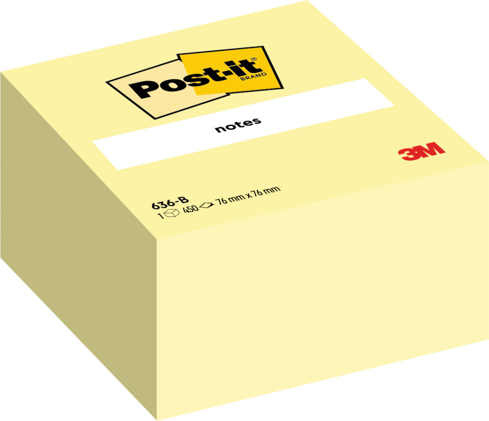 Post-it Note Cube 76x76mm 450 Sheets Canary Yellow 636-B 