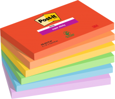 Post it Pack of 6 Super Sticky Notes Playful Colours 76x127mm 90 Sheet thumbnail 1