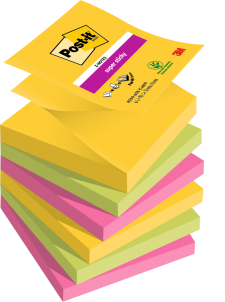 Post it Pack of 6 Super Sticky Z Notes Carnival Colours 76x76mm 90 Sheets thumbnail 1