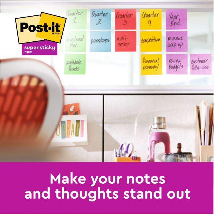 Post it Pack of 6 Super Sticky Z Notes Carnival Colours 76x76mm 90 Sheets - Image 3