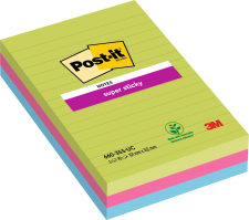 Post-it Pack of 3 Super Sticky Notes 102x152mm Ruled 90 Sheets Ultra Colours thumbnail 1