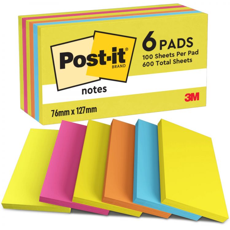Post-it Pack of 6 Notes 76x127mm 100 Sheets Energetic Colours - Image 2