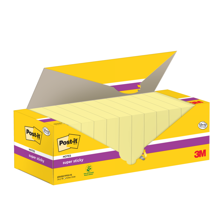 Post-it Pack of 12 Super Sticky Notes Value Pack 76mmx76 mm (+12 free) - Image 1