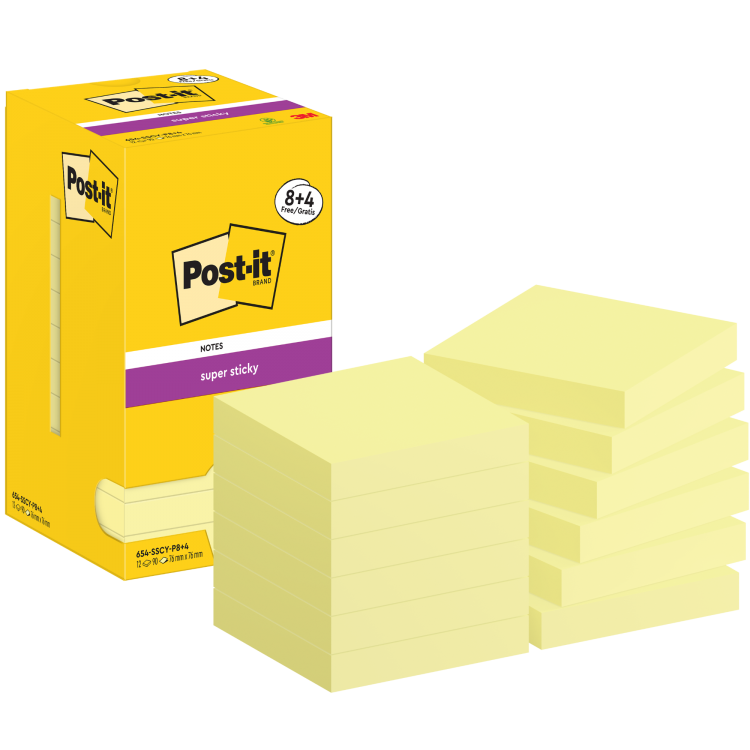 Post-it Pack of 8 Super Sticky Notes 76x76mm Canary 90 Sheets (+ 4 Free) - Image 3