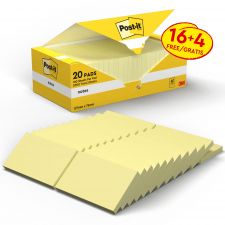 Post-it Pack of 20 Notes Value Pack 76x127mm 100 Sheets Canary Yellow thumbnail 2