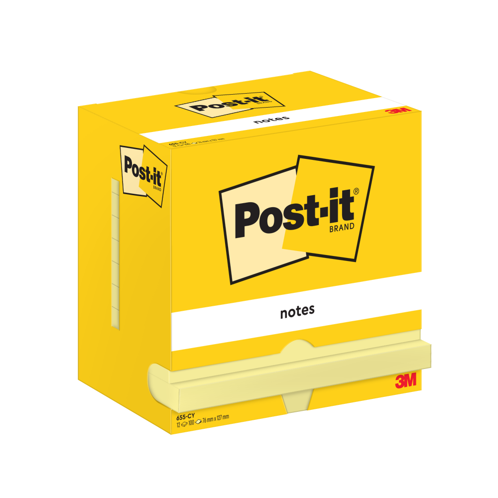 Post-it Pack of 12 Notes 76x127mm 100 Sheets Canary Yellow