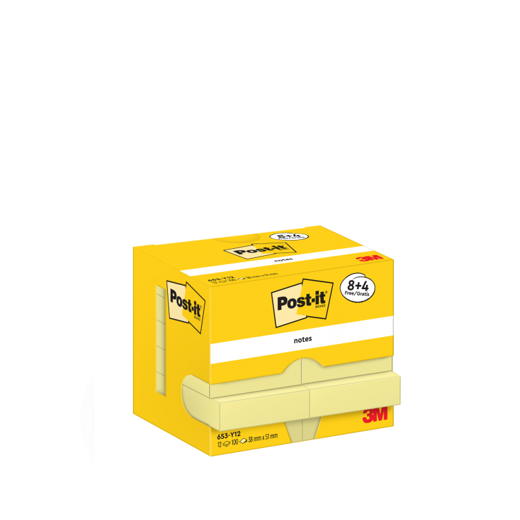 Post-it Pack of 8 Notes Canary Yellow 38x51mm 100 Sheets (+4 Free) - Image 1