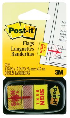 Post-it Pack of 50 Index Flags Repositionable Sign Here 25x43mm