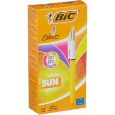 Bic Pack of 12 Assorted Colour Sun Sunny Yellow Barrel Ballpoint Pen thumbnail 1