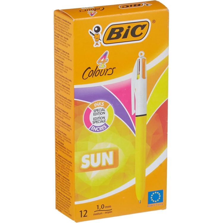 Bic Pack of 12 Assorted Colour Sun Sunny Yellow Barrel Ballpoint Pen - Image 1