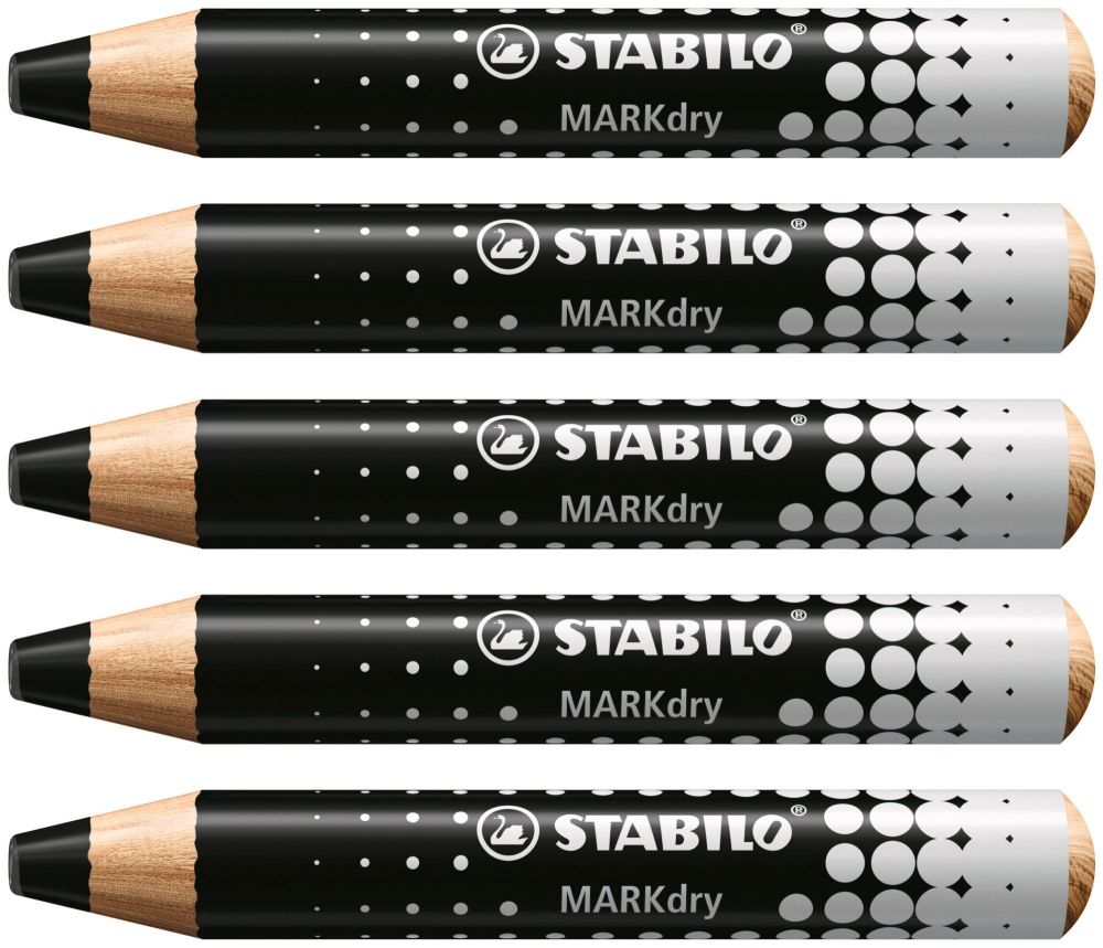 STABILO MARKdry Whiteboard and Flipchart Marker Pencil Pack of 5 Black