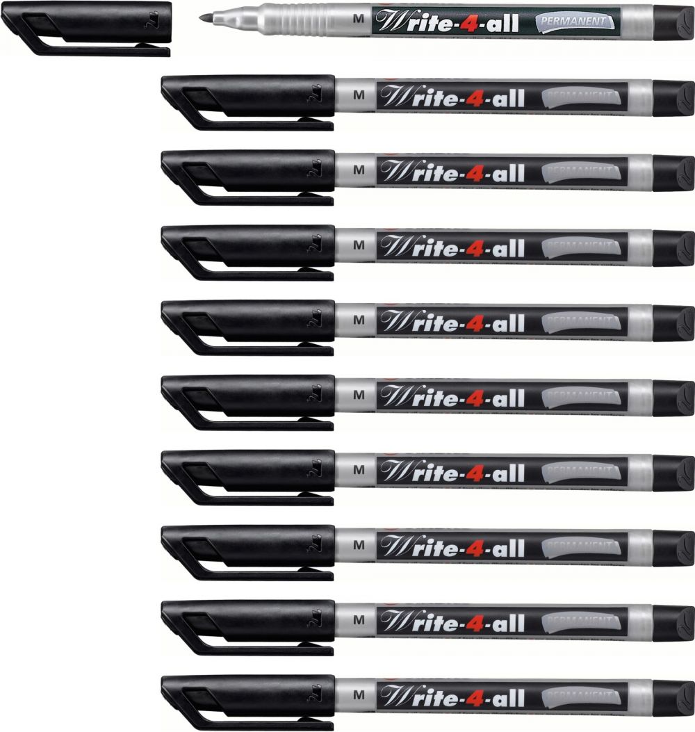 Stabilo Write-4-all Permanent Marker Pen Medium Pack of 10 Black