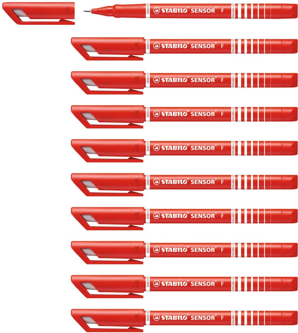 STABILO SENSOR fine Fineliner with Cushioned F-Tip Pack of 10 Red
