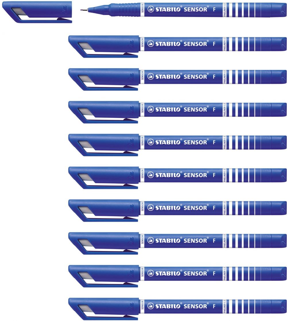 STABILO SENSOR fine Fineliner with Cushioned F-Tip Pack of 10 Blue