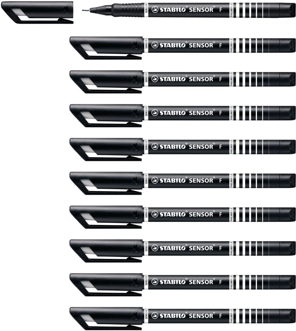 STABILO SENSOR fine Fineliner with Cushioned F-Tip Pack of 10 Black