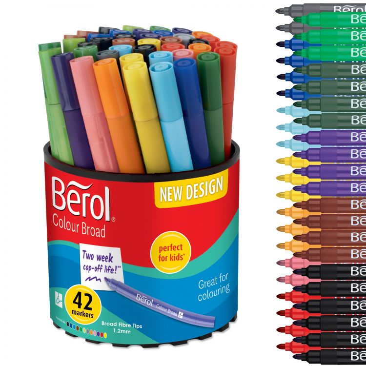 Berol 2057597 Broad Felt Tip Colouring Pens Assorted colours 1.2mm Tub of 42 - Image 2