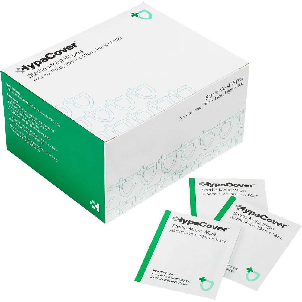 HypaClean Sterile Moist Wipes Alcohol Free (Pack of 100)