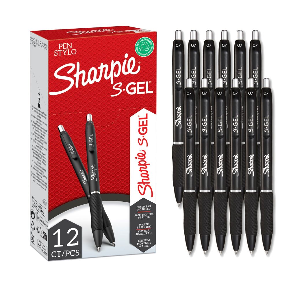 Sharpie 2229108 S-Gel Black 0.7mm point Pen Pack of 12