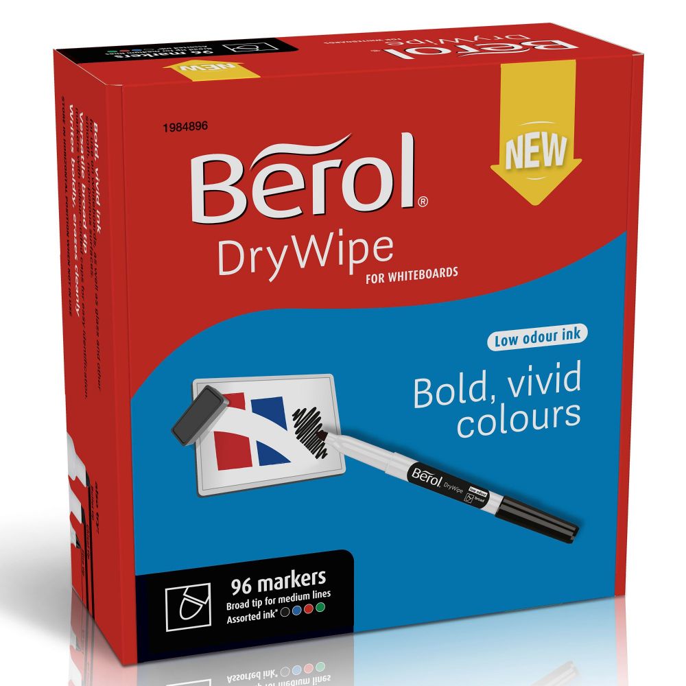 Berol Dry Wipe Whiteboard Marker Pens Black Broad Tip Pack of 192