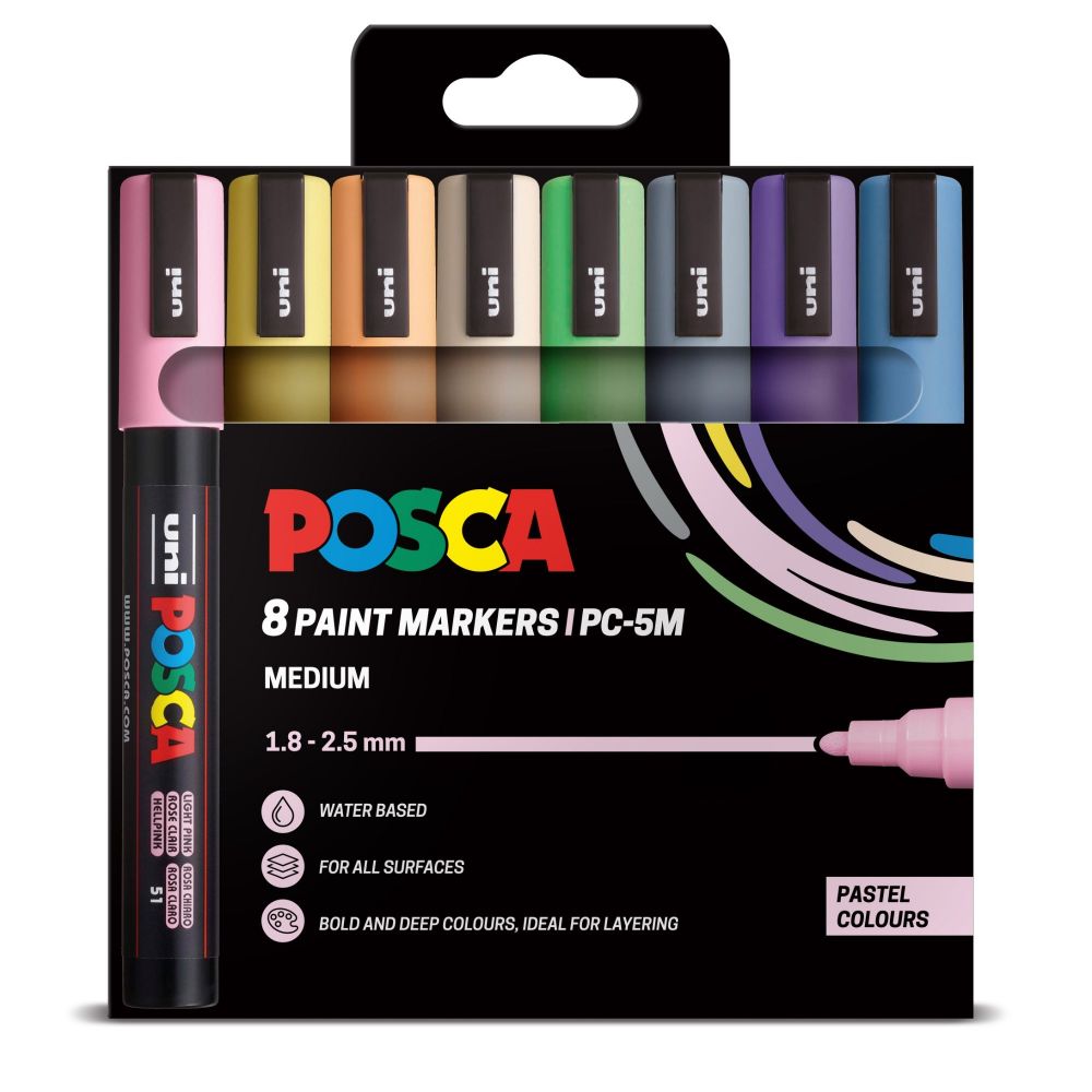 POSCA 8 Pack Paint Markers 5M Medium Pastel Colours
