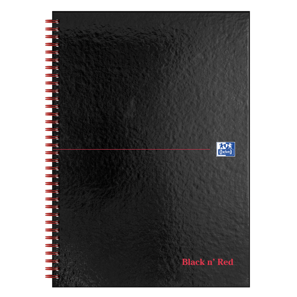 Black n` Red Wirebound Ruled Perforated Hardback Notebook A4 Pack 5