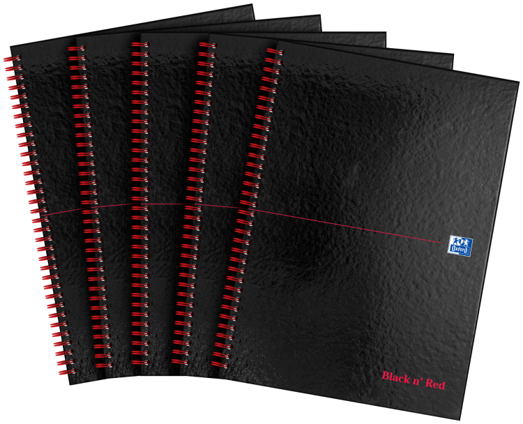 Black n` Red Wirebound Ruled Perforated Hardback Notebook A4 Pack 5 - Image 2