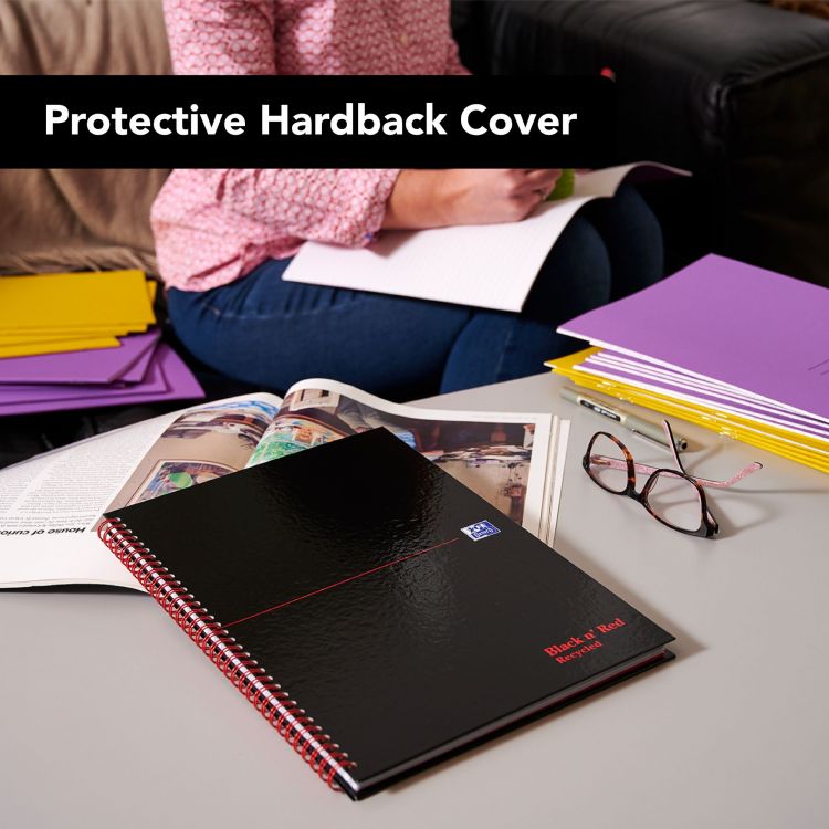 Black n` Red Wirebound Recycled Ruled Hardback Notebook A4 Pack of 5 - Image 8