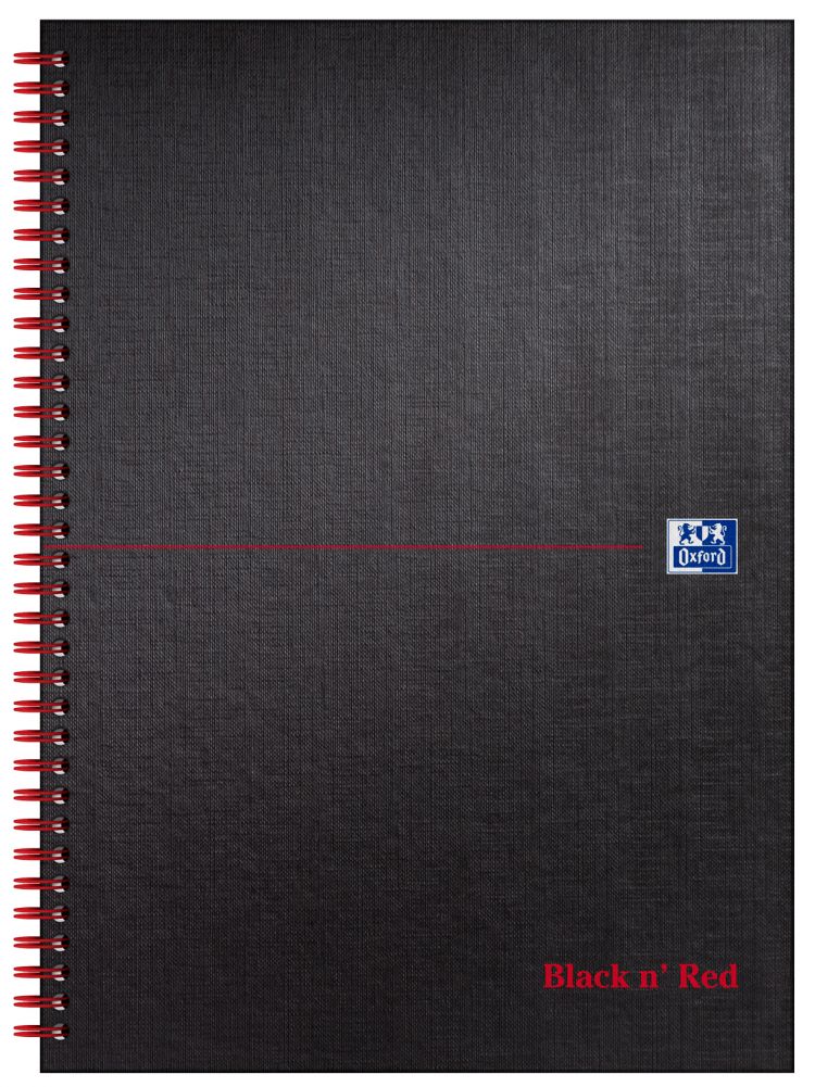 Black n` Red Wirebound Ruled Hardback Notebook 140 Pages A4 Pack 5 - Image 1