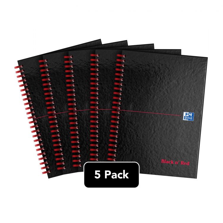 Black n` Red Wirebound Ruled Perforated Hardback Notebook A5 Pack 5 - Image 2