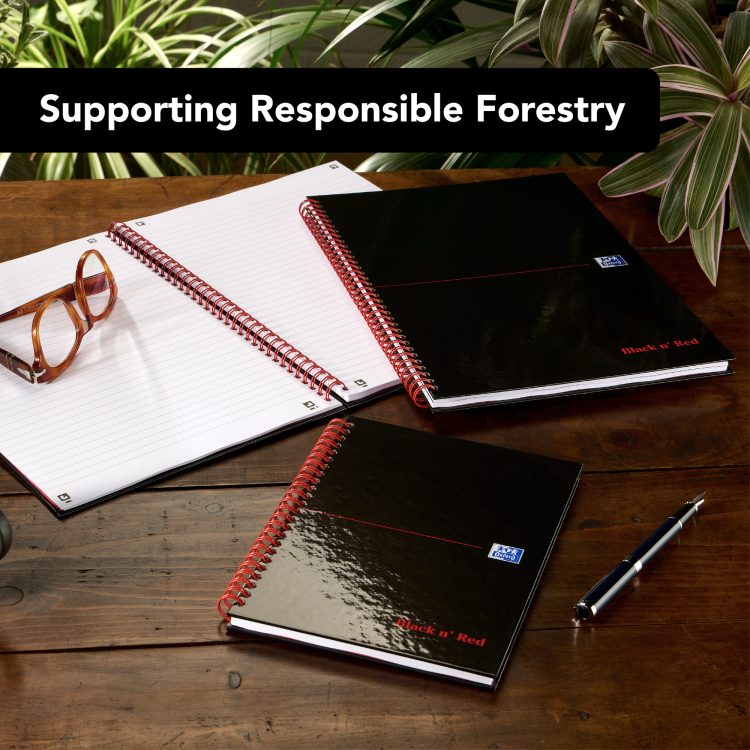 Black n` Red Wirebound Recycled Ruled Hardback Notebook A5 Pack of 5 - Image 9