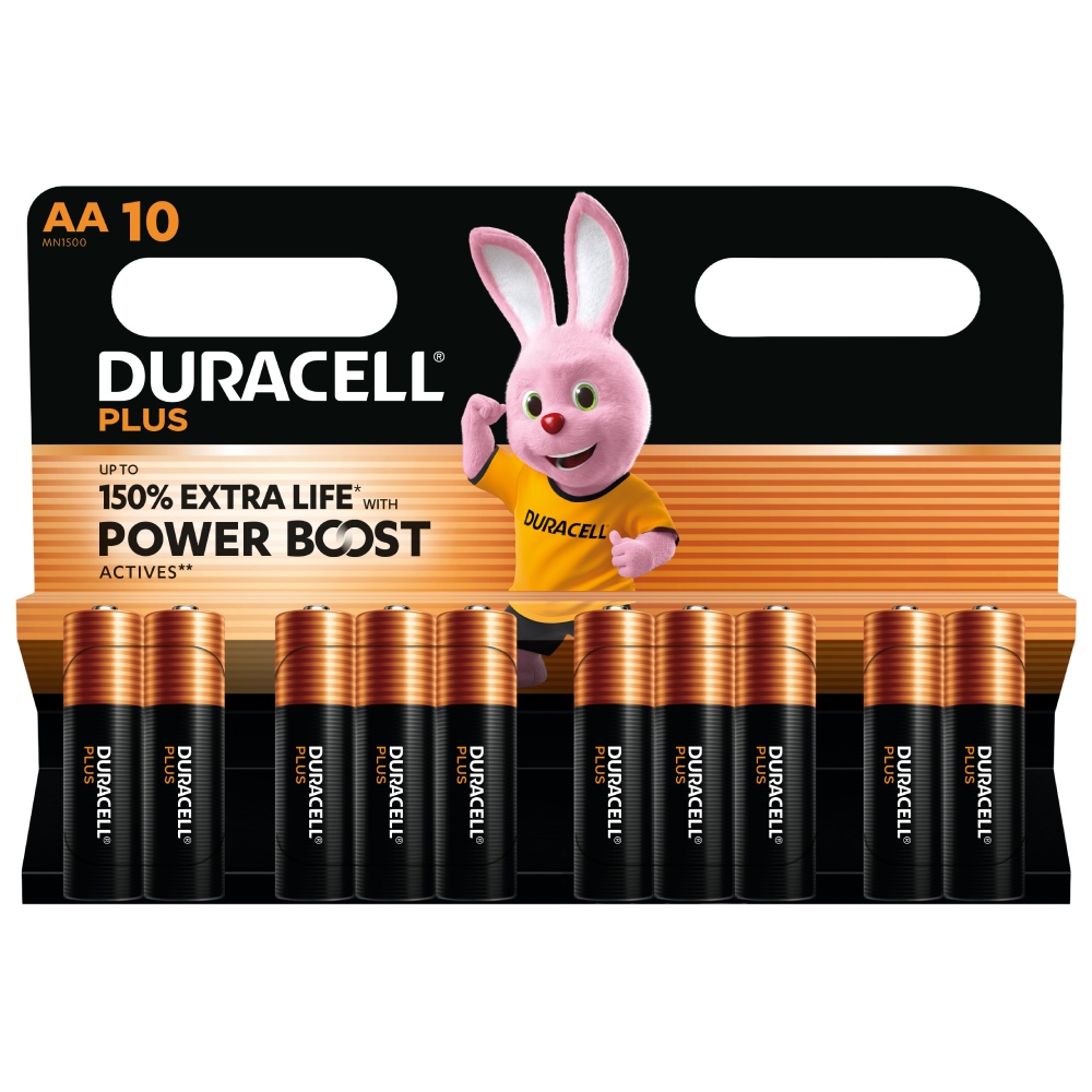 Duracell AA Plus Alkaline 150% Extra Life Power Boost 1.5V Pack of 10