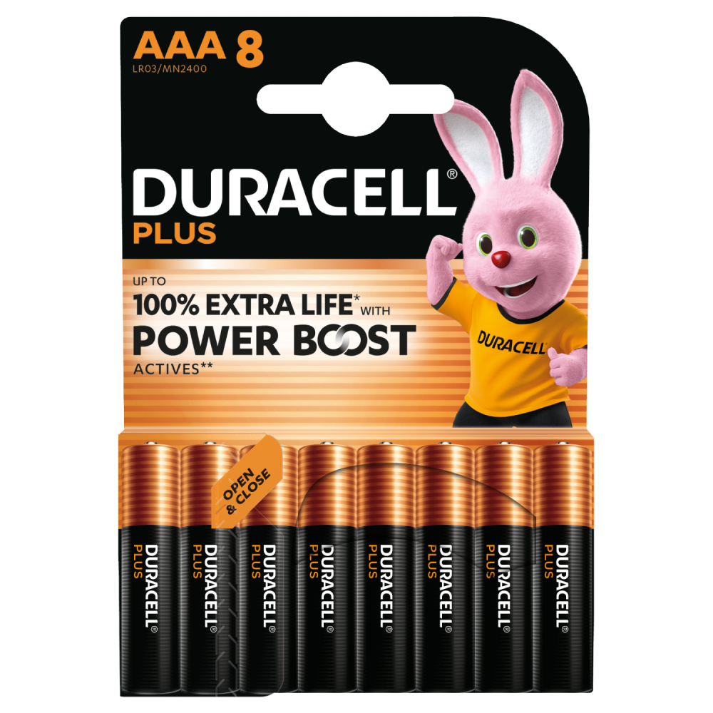 Duracell AAA Plus Alkaline 150% Extra Life Power Boost 1.5V Pack of 8