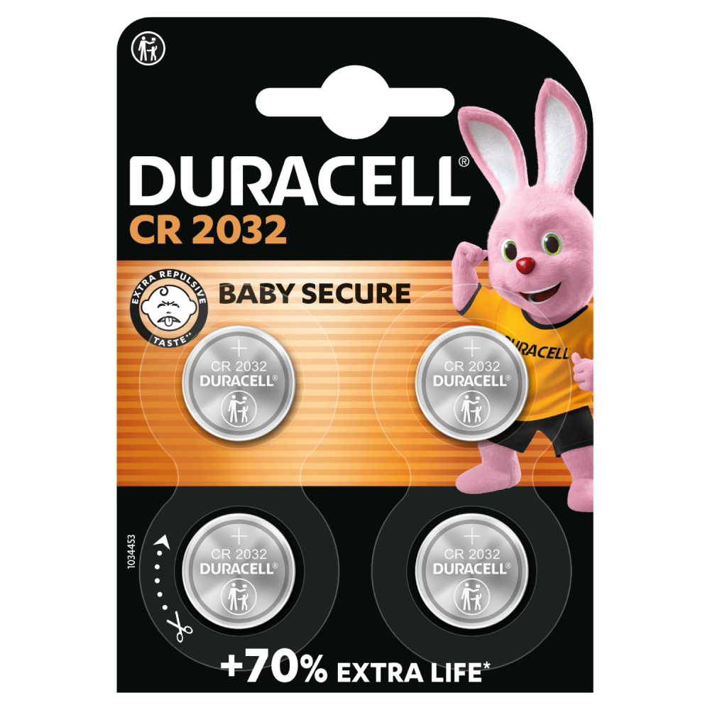 Duracell CR2032 3v Lithium Coin Cell Batteries Pack of 4