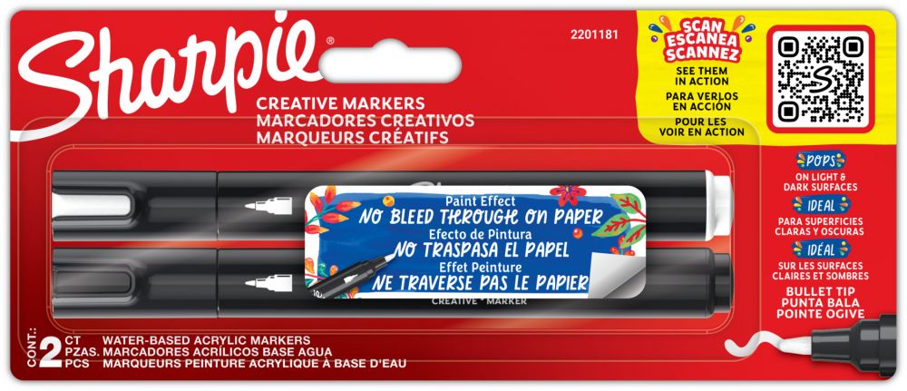 Sharpie Creative Marker Acrylic Paint Bullet Tip Pack of 2 Black and White