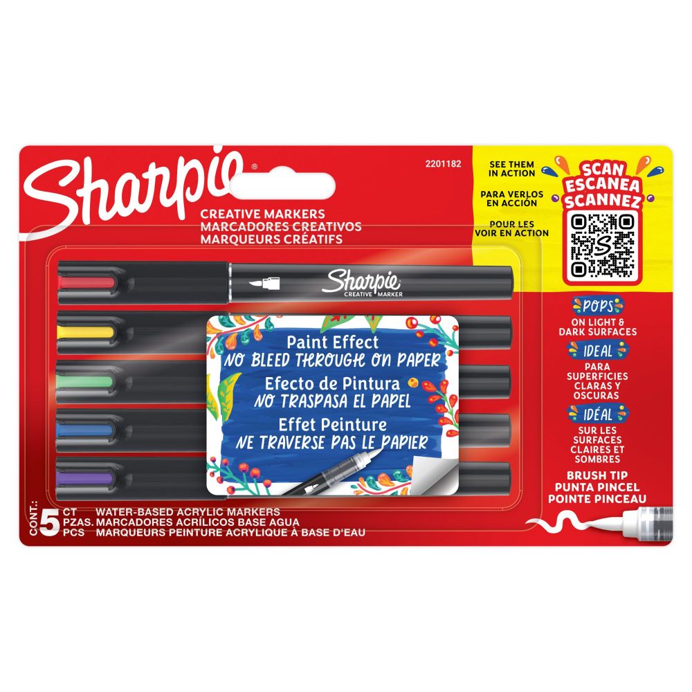 Sharpie Creative Marker Acrylic Paint Brush Tip Pack of 5 Assorted Colours