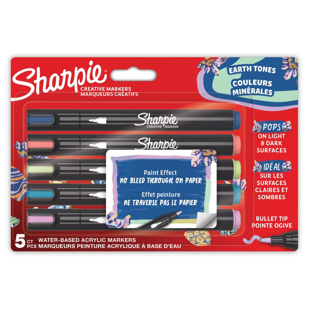 Sharpie Creative Marker Acrylic Paint Bullet Tip Pack of 5 Assorted Earth Colours