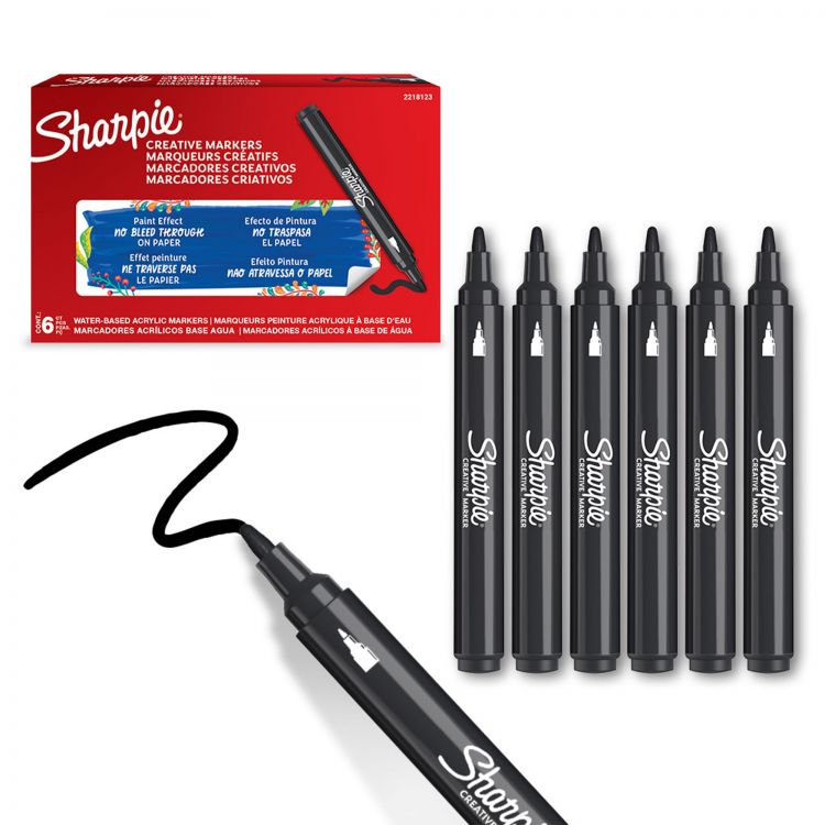 Sharpie Creative Marker Acrylic Paint Bullet Tip Box of 6 Black - Image 3